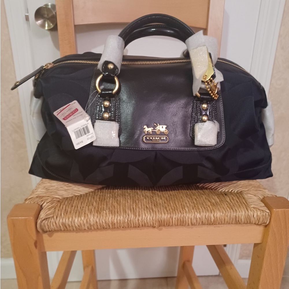 Brand New Coach Black Satchel Bag with Gold Accents - Sabrina Travel